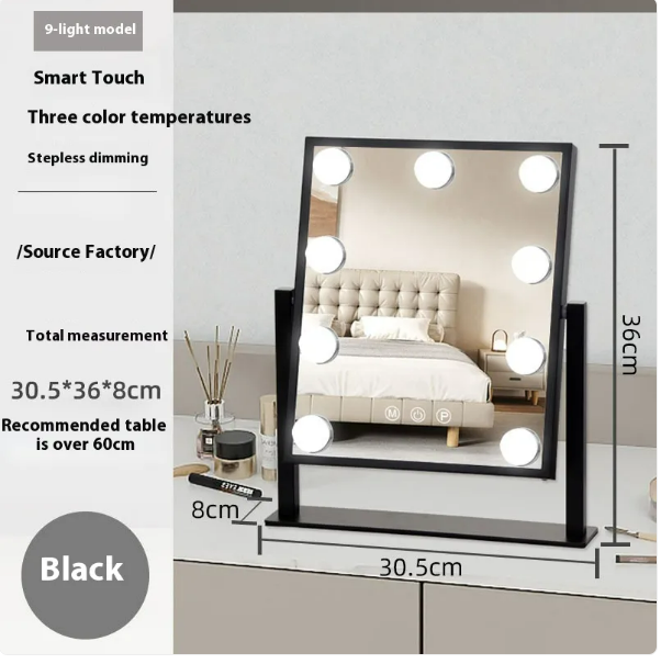 Wireless LED Vanity Mirror — USB-C Rechargeable, No Drilling