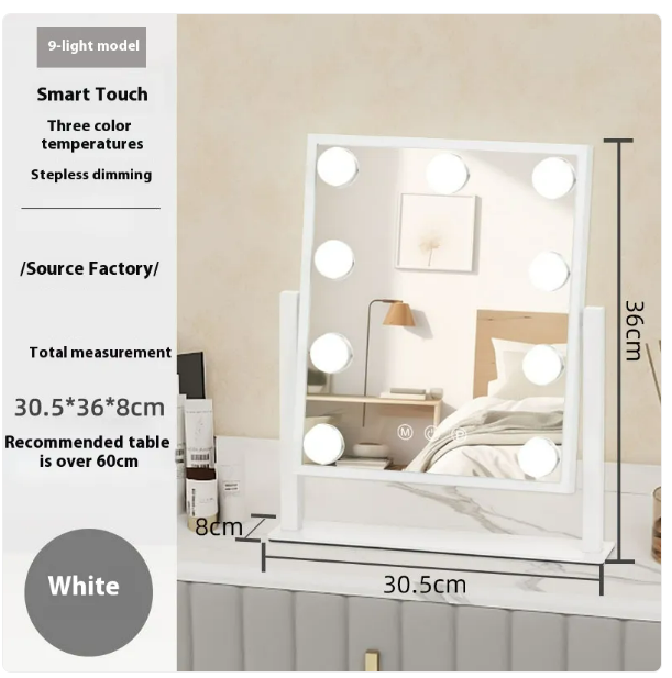Wireless LED Vanity Mirror — USB-C Rechargeable, No Drilling